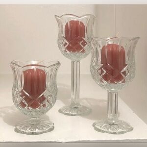 Home Interiors and Gifts Glass scalloped Tulip Votive Stem Candle Holders